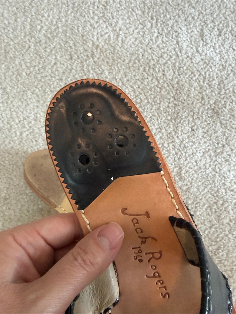 Jack Rogers Black Leather Whipstitched Toe-Ring Sandals - Picture 8 of 10
